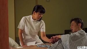 Full-grown Japanese masseuse gives consumer handjob Subtitles